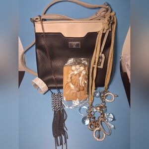 BAG & BOBBLES 9 West Black and White Crossbody Bag & Extras